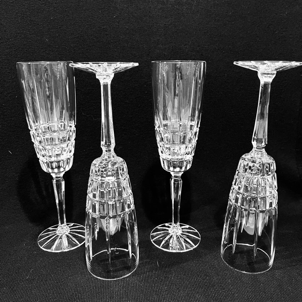 Vintage Val St Lambert Heavy Crystal Champagne Flutes Set of 4